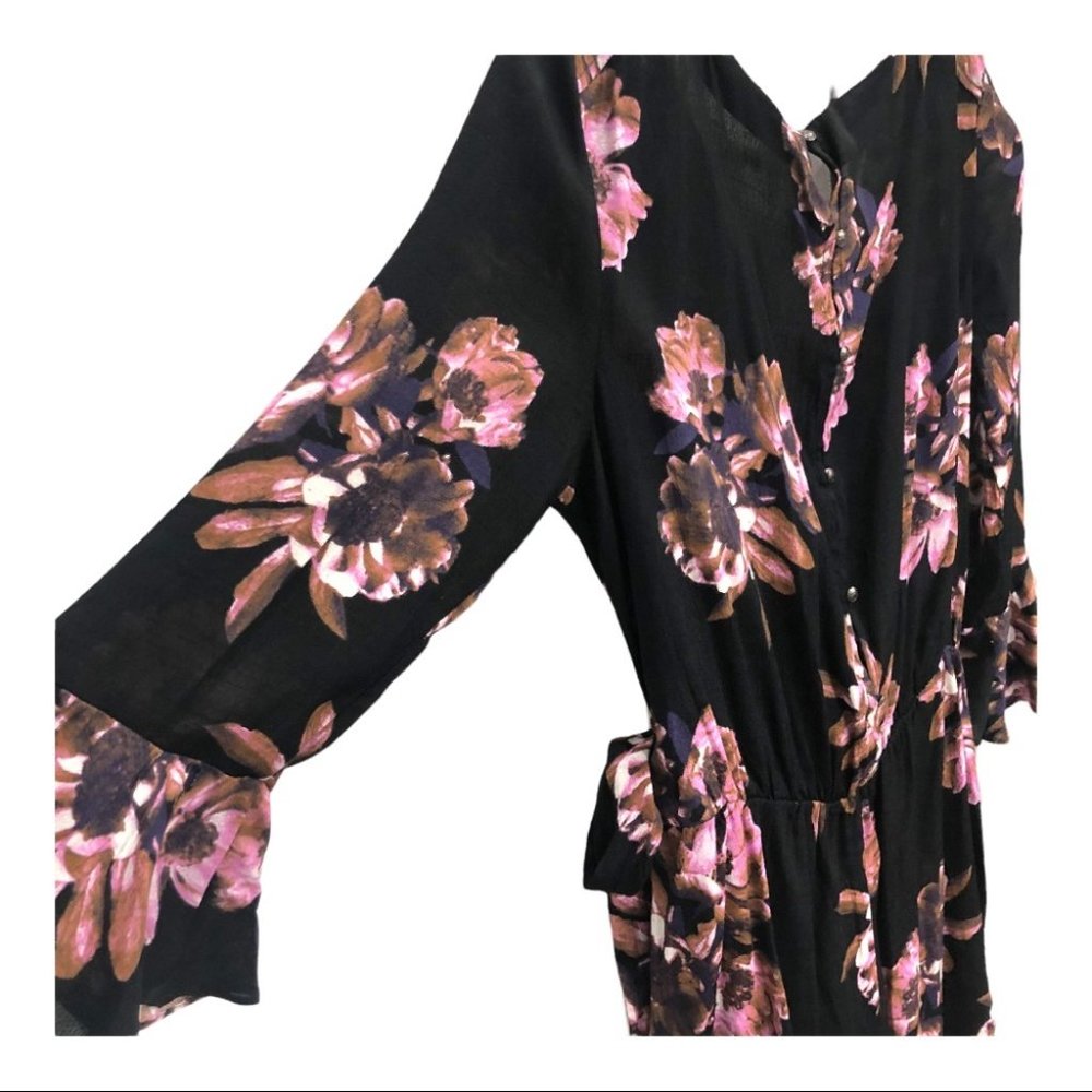 NWT Free People Black with Pink Floral Print Romper Size M - Picture 6 of 15